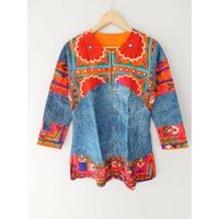 Veste en jean patchwork pour dames manteau coloré à manches longues imprimé floral pour femmes designer