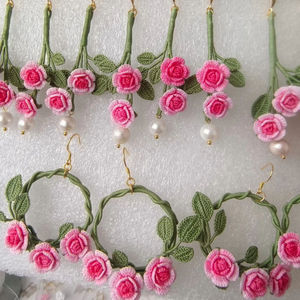 <b>Crochet</b> Circle Earring Micro <b>Hook</b> Bowknot Handmade Wedding Jewelry Rose Tulip Dangle Earrings Eardrop Mini <b>Crochet</b> Dangler Gift - Product Image 1