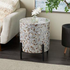 Table basse moderne écologique en nacre incrustée, avec base en métal noir, faite à la main, de haute qualité, décoration d'intérieur - Product Image 3