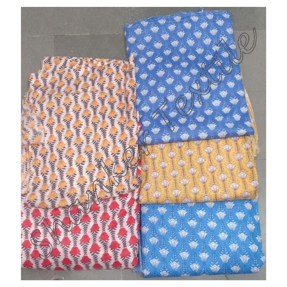 5 गज मुद्रित कपड़े कपास फूल हाथ ब्लॉक कर प्रिंट कपड़े की पत्ती डिजाइन काफ्टन किमोनो कपड़ों का हाथ ब्लॉक जयपुर