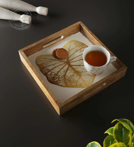 Elegante bandeja de madera para servir con base de esmalte floral y asas laterales ideal para desayuno hogar cocina Hotel y uso de regalo - Product Image 4