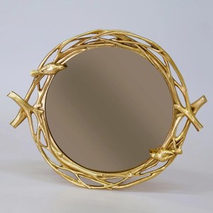 Mavera ถาดกระจกกลมสีทองที่ไม่เหมือนใครพร้อมนกและกิ่งไม้ที่ออกแบบสำหรับงานแต่งงานหรือเทศกาลดิวาลีของขวัญสไตล์อาร์ตเดคโคที่เป็นแรงบันดาลใจจากธรรมชาติ - Product Image 4