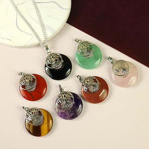 Natural <b>Crystal</b> Stone <b>Tree</b> of Life Charm Pendant Locket with Metal Chain - Product Image 2