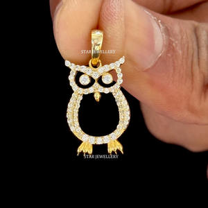Pendentif hibou en diamant naturel en or massif 14 carats Bijoux fins. - Product Image 1