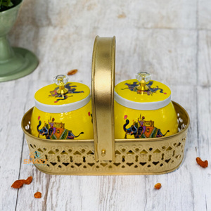 Pot de fruits secs imprimé Pichwai en fer avec panier de fête Récipient de stockage des aliments de cuisine et cadeau essentiel - Product Image 2
