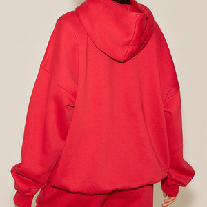 Hot Selling Custom Logo Bright <b>Red</b> Drop Shoulder <b>Women's</b> Oversize <b>Hoodie</b> Anti-Wrinkle & Breathable Hoodies <b>Women's</b> Zip Up <b>Hoodie</b> - Product Image 1