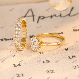 Juego de anillos nupciales de moissanita de corte redondo elegante, alianzas de compromiso y boda clásicas de 6 puntas para mujer - Product Image 3