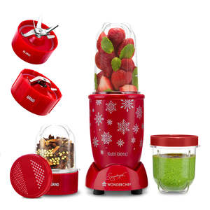 Wonderchef Nutri-Blend 500W <b>Mixer</b> <b>Grinder</b> Red Snowflakes Design Electric Food <b>Grinder</b> Stainless Steel Blades Plastic Housing - Product Image 1