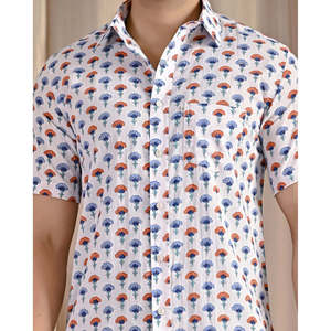 Camisa Casual 100% Algodón con Estampado Digital, Blanca, Manga Corta, Tejido Popelina, Transpirable y Suave, Talla XL - Product Image 2