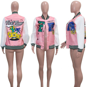 Wholesale Premium Quality Women Varsity Jacket Long Sleeve Cropped Baseball Jacket Bomber <b>Coats</b> Streetwear Varsity Jackets - Product Image 3