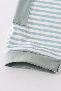 Vêtements pour enfants Jonjon Honeydew à rayures sauge barboteuse pour bébé garçon Spandex/coton lavable brodé personnalisé tenue pour bambins - Product Image 3