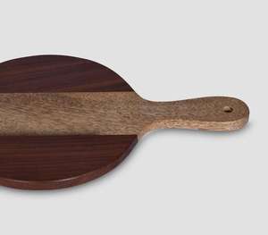 Planche à découper ronde en bois d'acacia foncé avec poignée et trou, bloc à découper durable pour la cuisine, plateau de service, vente en gros - Product Image 2