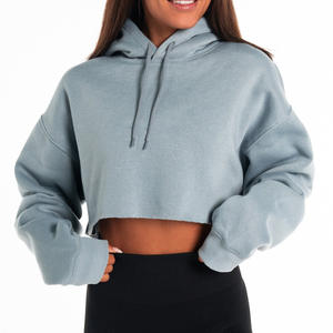 Sweat à capuche court tendance, coupe surdimensionnée pour femme, matériau polaire brossé, tissu lourd 500 g/m² et capuche réglable - Product Image 1