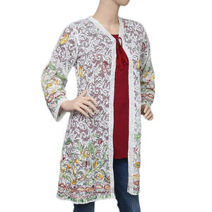 Women's Net Embroidered 2 Piece <b>Top</b> - White & <b>Maroon</b> - Product Image 1