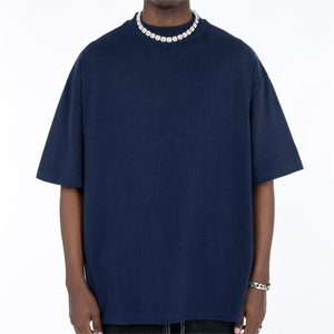 เสื้อยืดบ็อกซี่ถักสำหรับผู้ชายผ้าโพลีเอสเตอร์100% ลำลองสีทึบเป็นมิตรกับสิ่งแวดล้อมโลโก้ด้านหน้าปรับแต่งได้ - Product Image 4