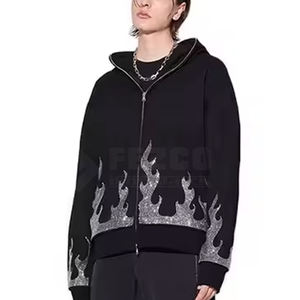 Sudadera con capucha de algodón 100% de color sólido con estampado de logotipo personalizado para hombre con detalle de diamantes de imitación chaqueta con capucha de invierno de nueva apariencia moderna - Product Image 6