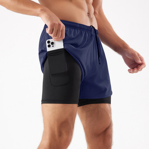 Custom Wholesale Double Decker Fitness Training Shorts OEM Manufacturer Supplier <b>Polyester</b> 140-220 GSM Private Label Bulk Supply - Product Image 4