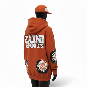 Sudadera con Capucha para Mujer, Gruesa, 320 GSM, Felpa de Algodón Cepillado, Color Óxido, Diseño de Paneles Tie-Dye, Logotipo Personalizado, Sudaderas Básicas - Product Image 5