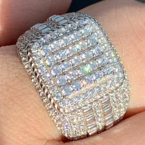 แหวนเพชรโมอิสซาไนต์ทรงกลมแบบวงแหวนใหญ่ สไตล์ฮิปฮอป สำหรับผู้ชาย ทำจากเงินแท้ 925 - Product Image 1