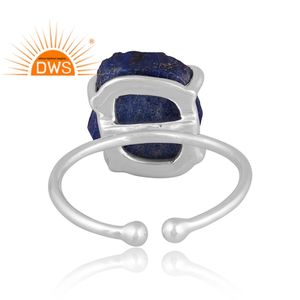 Hot Selling Fine Sterling Silver Natural Rough Lapis Lazuli Gemstone <b>Adjustable</b> <b>Ring</b> Custom Jewelry Manufacturer - Product Image 5