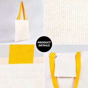 Custom 14 X 16 (35x40 Cm) Size 10 oz Cotton Canvas Purse Shape Tote Ba Yellow Handles Open Closure Pattern Eco Friendly <b>Bags</b> - Product Image 5