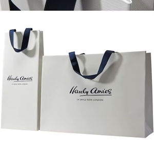 Bolsa de papel de compras reutilizable de impresión personalizada de reciclaje de marca de lujo con asa de cinta - Product Image 2