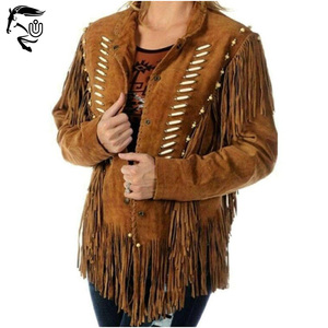 Chaqueta de invierno de cuero genuino de ante de vaca de estilo Vintage occidental para mujer con detalles de botones estilo vaquera transpirable servicio ODM OEM - Product Image 4