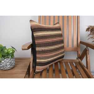 Almohada Kilim de lana marrón de 18x18 pulgadas, almohada decorativa con estampado rústico Vintage de lujo con relleno de plumas, ropa de cama de Navidad - Product Image 2