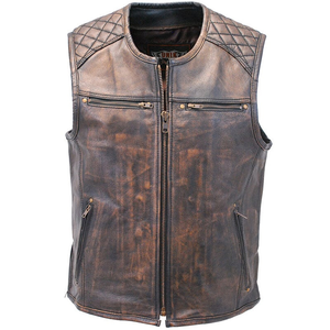 Chaleco de cuero marrón con diseño de hombro único Transpirable Cómodo Chaleco de cuero de calle de secado rápido para hombres Servicio OEM - Product Image 2