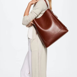 ALW, bolso de hombro personalizado de gran capacidad con estilo para mujer, genuino de cuero bolso de mano, cadenas bordadas con cremallera abierta para el trabajo, oficina, diario - Product Image 1