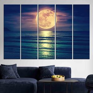Impression sur toile élégante « Mer au clair de lune » : œuvre d'art de paysage côtier, lot de 5 toiles - Product Image 1
