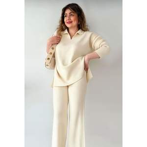 Women's Polo Collar Sweater and Trousers Knitwear Set - Product Image 5