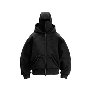 Men's 100% Cotton Embroidered Custom Logo Drop Shoulder Double <b>Zip</b> <b>Hooded</b> Oversize Pullover Heavyweight Winter Breathable Quick - Product Image 6