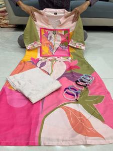 Premium Collection festive Kurta ensemble décolleté élégant travail à la main avec impression numérique tenue de fête indienne robe de mode ethnique - Product Image 6