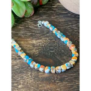 Handmade Beaded <b>Bracelet</b> with Southwest Mohave Turquoise & Sterling <b>Silver</b> for Gift Occasions - Product Image 3
