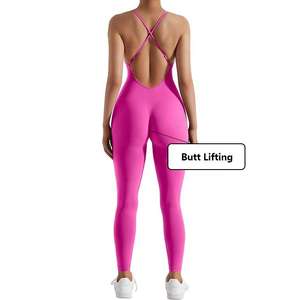 Workout Clothing Women's Jumpsuit <b>One</b>-piece Yoga Gym Wear Manufacturer Breathable Fitness Sports Stretch Sleeveless Jumpsuit - Product Image 3
