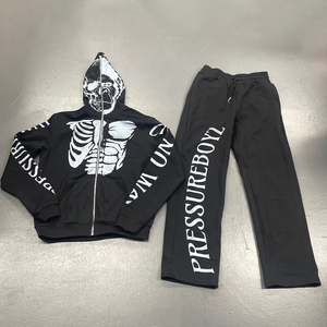 Ensemble de survêtement d'hiver personnalisé en coton, deux pièces, unisexe, avec capuche, en tissu French Terry, avec impression sérigraphique unie - Product Image 3