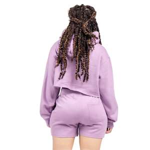 Femmes lavage à l'acide deux pièces ensemble court en gros Logo personnalisé haut court à capuche short tenue polaire tissu broderie Jogging - Product Image 4