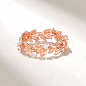 Nueva Llegada 14K Oro Sólido Eternity Band Vintage Hoja Grabado Wedding Band Delicado Botánico Real Gold Fiestas Aniversarios - Product Image 4