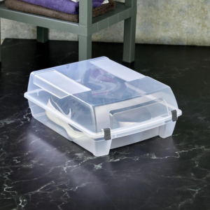 Afossa Organisateur de rangement de chaussures transparent en plastique PP blanc à un étage avec ouverture latérale magnétique empilable pour la cuisine et les voyages - Product Image 2
