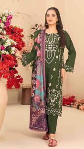 Conjunto de Kurta, Pantalones y Dupatta Semi-Cosidos con Bordado para Mujer - Product Image 2