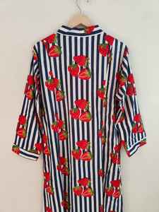 Robe en coton à imprimé fruits |   Robe d'été légère et respirante |   Robe pour femme en coton à imprimé blocs, élégante et confortable - Product Image 5