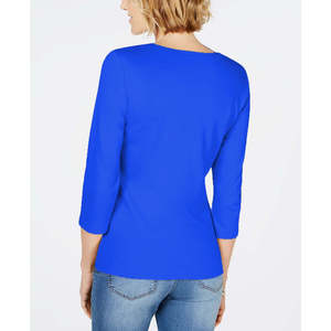 Top in maglia da donna Karen Scott in cotone con maniche a 3/4, blu, taglia piccola - Product Image 2