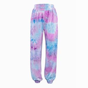 Pantalones de chándal para correr de ajuste Regular con tinte de corbata de invierno elástico medio personalizado para mujer, estilo Streetwear, Frente plano, tela de lana de algodón 100% - Product Image 1