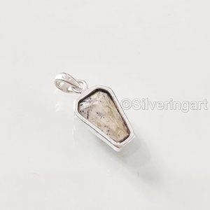 Pendentif pour femme en opale dendrite naturelle, forme de cercueil, pendentif fait main pour Noël, bijoux en argent sterling 925 - Product Image 6