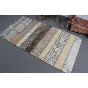 Turkish Rug, Accent 3x5.7 ft Vintage Rug, <b>Brown</b> Blue Ikat <b>Wool</b> Rug - Product Image 4