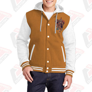 Chaqueta Varsity Personalizada para Hombre, Elegante y Cálida, con Capucha, 100% Algodón, Felpa, Bordada, Impresión Digital, Lavada a la Piedra, Teñida Lisa, para Invierno - Product Image 4