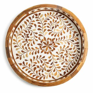 Plateau incrusté de style vintage Plateau de service en bois chic Boho Plateau en bois ethnique moderne Plateau décoratif en bois minimaliste - Product Image 4