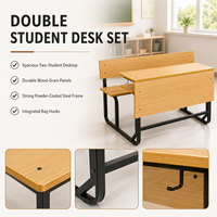 Table et chaises doubles en bois pour étudiants, mobilier scolaire ergonomique pour 2 personnes, combo d'étude pour salle de classe du collège et du lycée