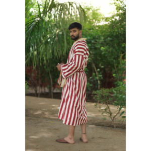 Men's Reversible Striped Boho Loungewear 100% Cotton Kimono <b>Robe</b> with Pockets Lightweight Spa <b>Beach</b> Resort Outfit One Size - Product Image 3
